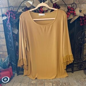 89th & Madison Gold Blouse with Lace Trim